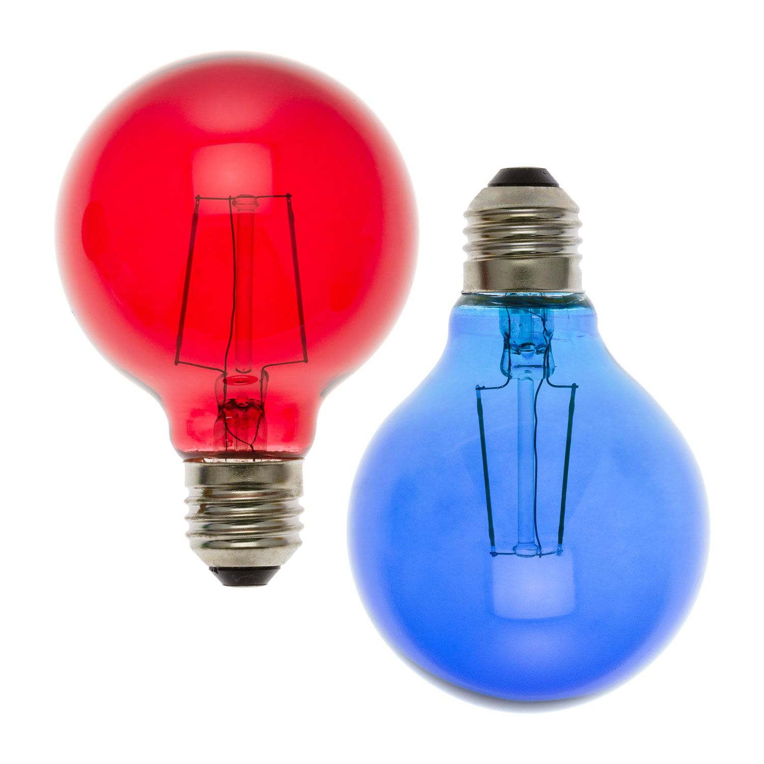 Serie VINTAGE LED 36V, Set 2 lampadine E27 di ricambio 36V, Ø 80 mm, led rosso e blu