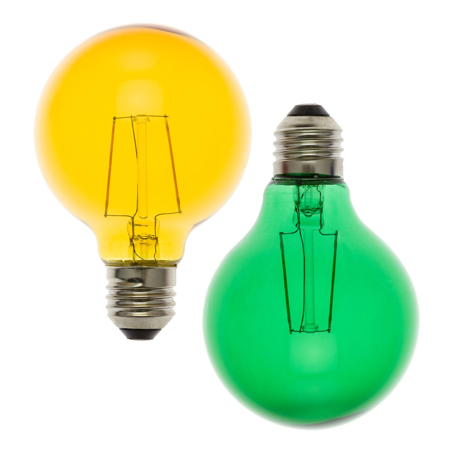 Serie VINTAGE LED 36V, Set 2 lampadine E27 di ricambio 36V, Ø 80 mm, led giallo e verde