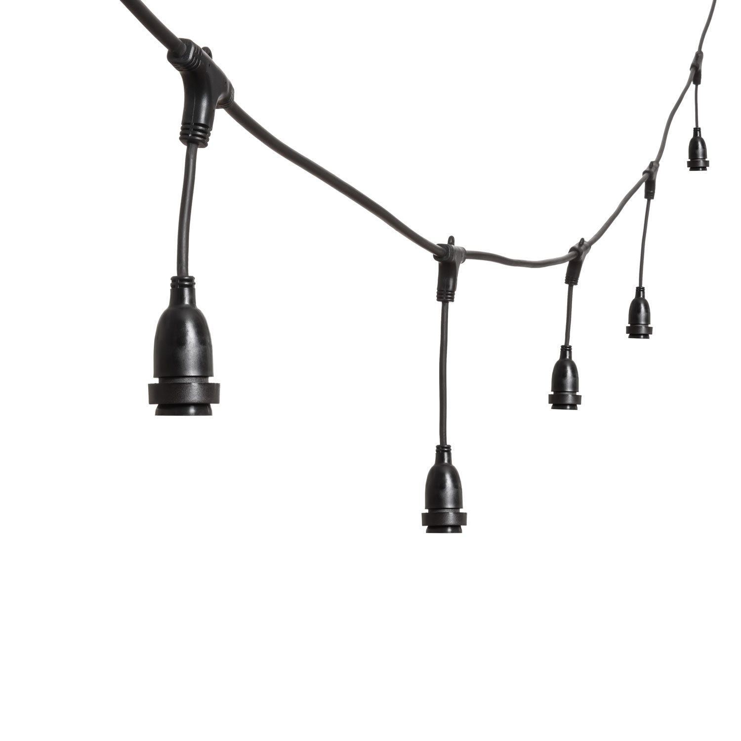 Lichterkette 5 m, 8 hängende E27-Fassungen, h 30 cm, schwarzes Kabel, erweiterbar