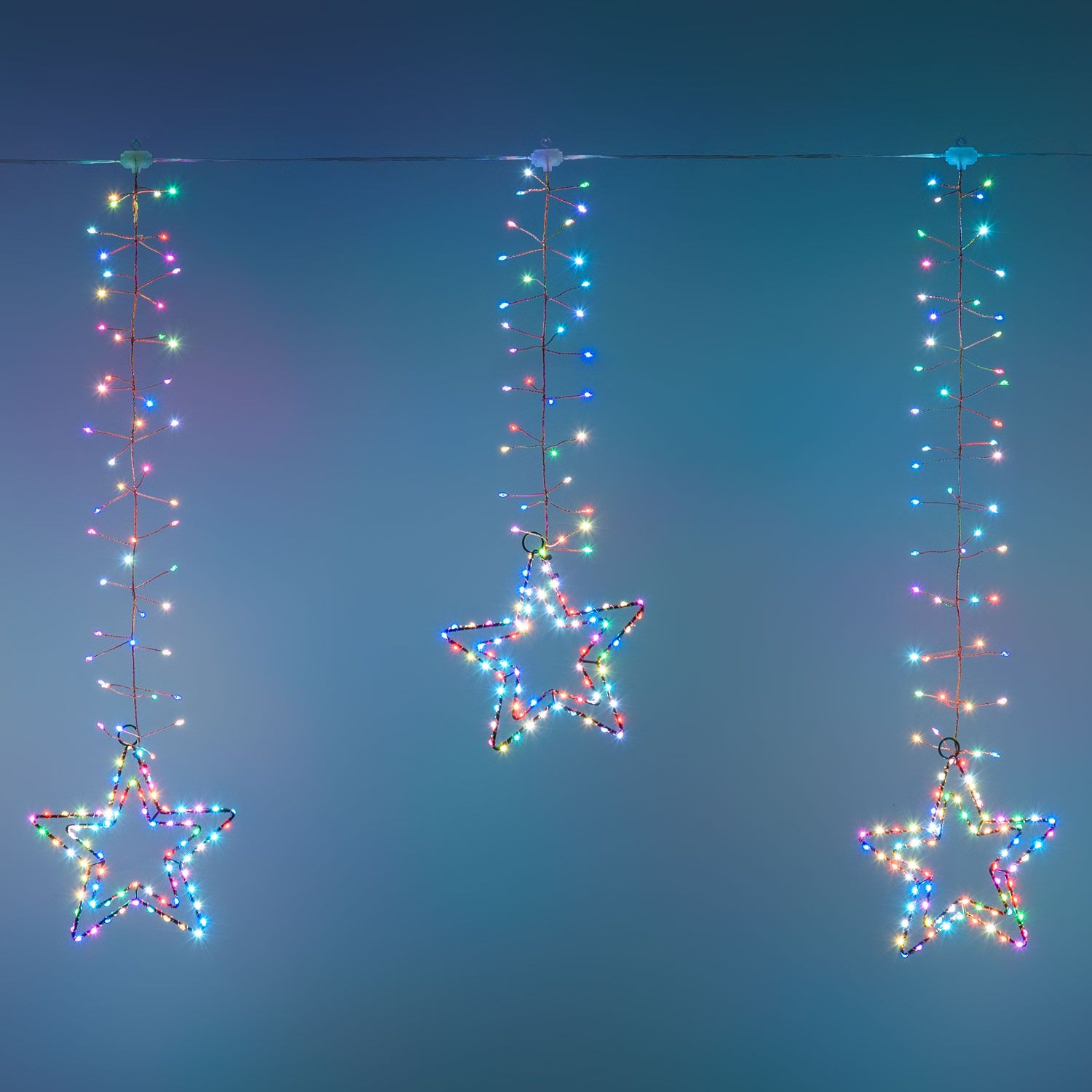 Eisregen Lichterkette mit Sternen, 3,7 x h 0,8 m, 950 MicroLEDS RGB Multiflash