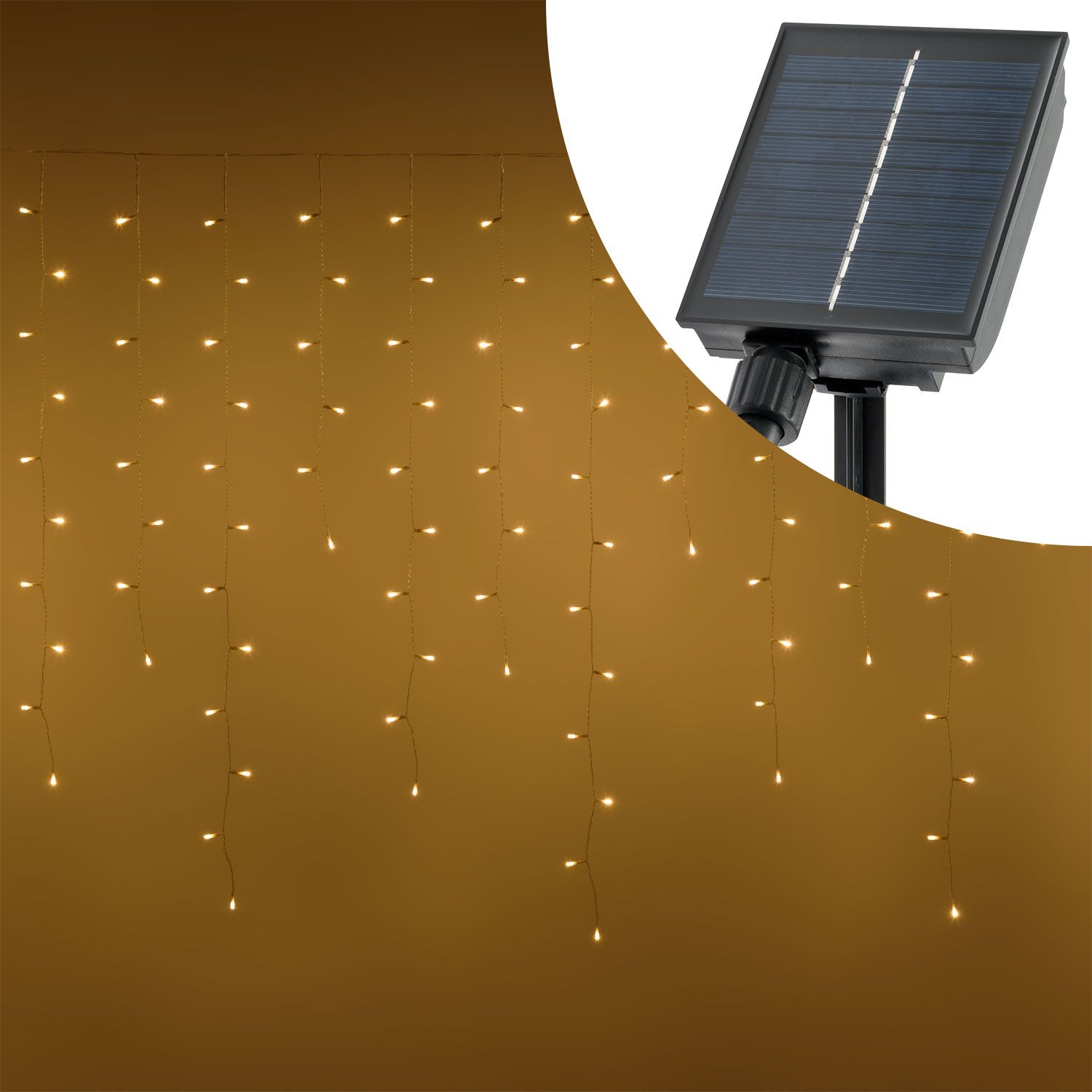 Solar Eisregen-Lichterkette mit USB-POWERBANK 5,3 x h 1,1 m, 360 LEDs warmweiß