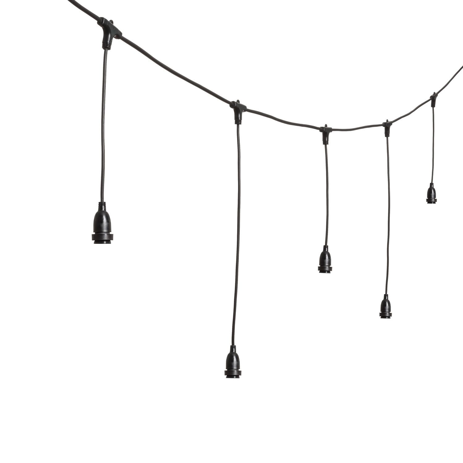 Lichterkette 5 m, 8 hängende E27-Fassungen, h 70 cm, schwarzes Kabel, erweiterbar