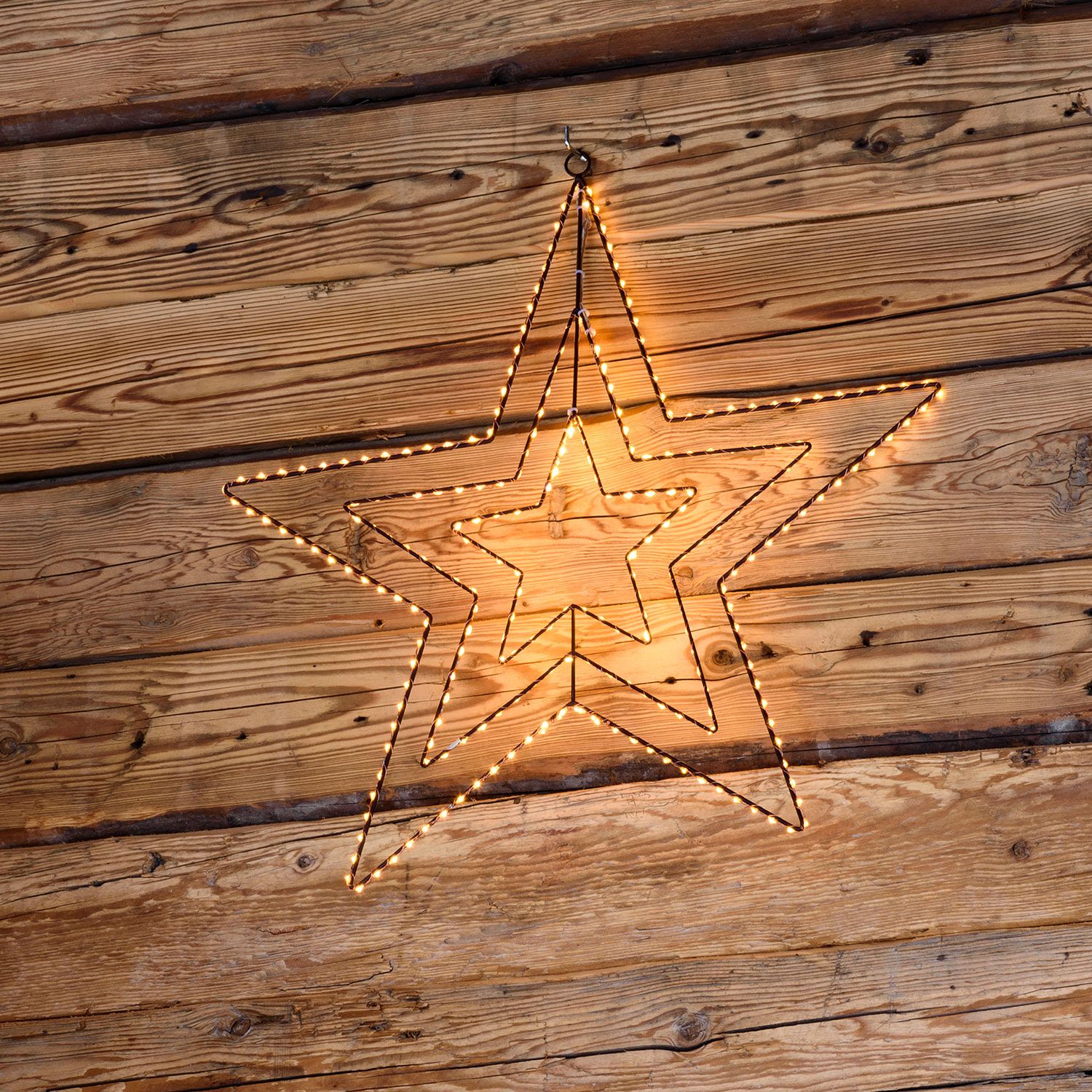 Dreifach-Stern aus Kupferdraht mit warmweißen LEDs (58 cm)